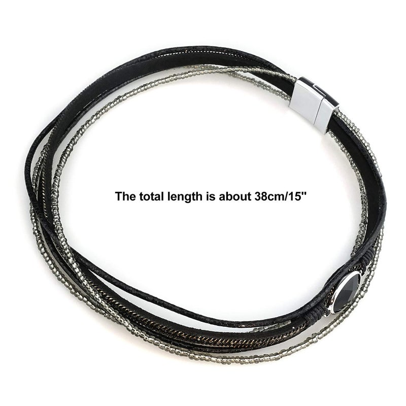 Suyi Women Wrap Bracelet Multilayered Leather Braided Bangle Wrist Cuff Bangles with Magnetic Buckle Black - Image 4